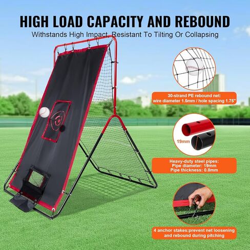 VEVOR Baseball and Softball Rebounder Net, PitchBack Baseball Pitching Nest, 3-Way Baseball, Softball Pitchback Net, Fielding Trainer, Bounce Back Net for Fielding/Throwing Practice in Saudi Arabia