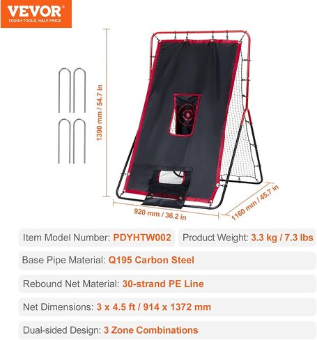 VEVOR Baseball and Softball Rebounder Net, PitchBack Baseball Pitching Nest, 3-Way Baseball, Softball Pitchback Net, Fielding Trainer, Bounce Back Net for Fielding/Throwing Practice in Saudi Arabia