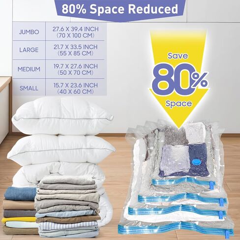 10 Pack Jumbo Vacuum Storage Bags with Hand Pump, 80% Storage Space Saving, Sturdy Leak-Free Space Saver Vacuum Seal Bags for Clothing, Vacuum Compression Bags for Travel Lugggage Blankets Comforters in Kuwait