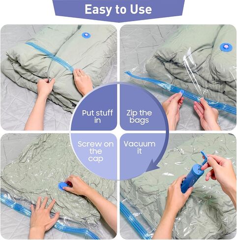 10 Pack Jumbo Vacuum Storage Bags with Hand Pump, 80% Storage Space Saving, Sturdy Leak-Free Space Saver Vacuum Seal Bags for Clothing, Vacuum Compression Bags for Travel Lugggage Blankets Comforters in Kuwait