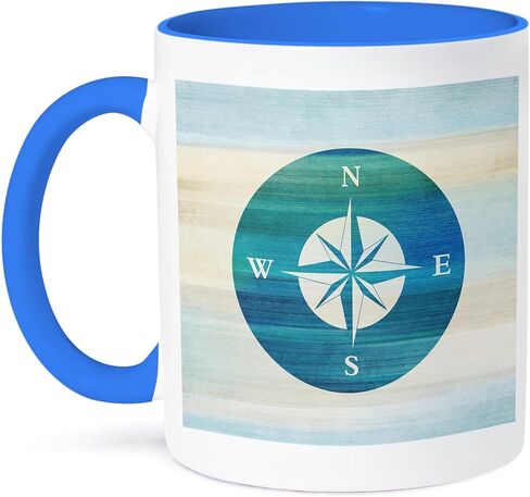 3dRose Aqua Nautical Compass Beach Theme Art Mug, 11 oz, Black in Saudi Arabia