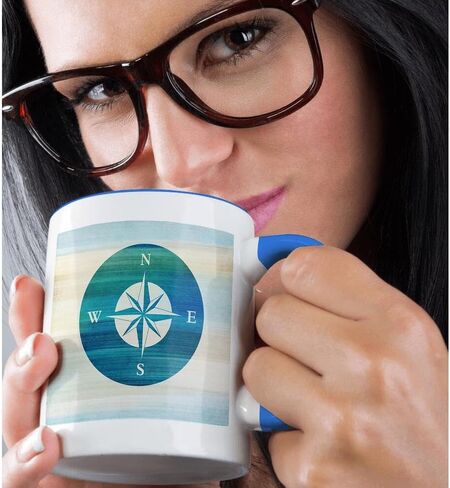 3dRose Aqua Nautical Compass Beach Theme Art Mug, 11 oz, Black in Saudi Arabia