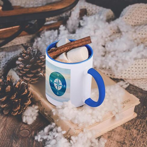 3dRose Aqua Nautical Compass Beach Theme Art Mug, 11 oz, Black in Saudi Arabia