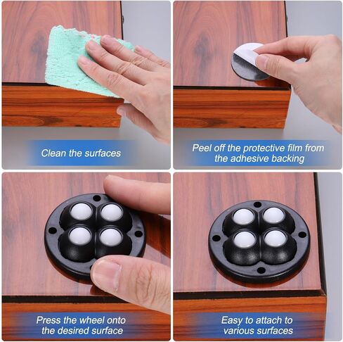 uxcell 16 Pcs Self Adhesive Caster Wheels, 360 Degree Rotation Mini Caster Swivel Rollers Universal Sticky Swivel Wheels for Furniture Storage Box Trash Can (Black, 1 Steel Rolling Ball) in Saudi Arabia