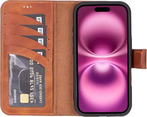 محفظة Venito لهاتف iPhone 15 Pro Max مع حامل بطاقات وحجب RFID، حافظة هاتف جلدية، غطاء هاتف قابل للفصل بإغلاق مغناطيسي 6.7 بوصة، بني عتيق in Kuwait