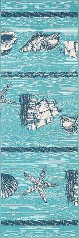 عداء داخلي وخارجي متفوق، ديكور أرضية استوائية ساحلية للفناء، بجانب حمام السباحة، المطبخ، غرفة المعيشة، غرفة النوم، دعامة من الجوت، نجم البحر، مجموعة كاليهيواي، 2' 7'' x 8'، أزرق-أخضر/كريمي in Kuwait