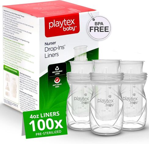 Playtex Baby Nurser Pre-Sterilized Disposable Drop-Ins Bottle Liners, Closer to Breastfeeding, 4 Oz, 50 Count in Saudi Arabia