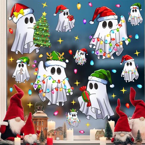 Christmas Ghost Window Cling Christmas Funny Ghost Wall Decals Xmas Light Merry Bright Wall Stickers Christmas Window Wall Decoration Stickers Winter Holiday Window Decals Party Supplies in Saudi Arabia