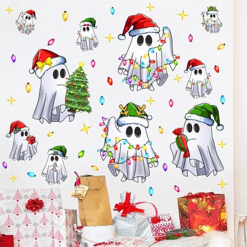 Christmas Ghost Window Cling Christmas Funny Ghost Wall Decals Xmas Light Merry Bright Wall Stickers Christmas Window Wall Decoration Stickers Winter Holiday Window Decals Party Supplies in Saudi Arabia