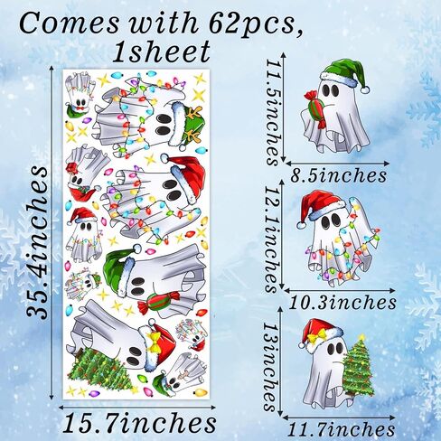 Christmas Ghost Window Cling Christmas Funny Ghost Wall Decals Xmas Light Merry Bright Wall Stickers Christmas Window Wall Decoration Stickers Winter Holiday Window Decals Party Supplies in Saudi Arabia