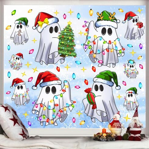 Christmas Ghost Window Cling Christmas Funny Ghost Wall Decals Xmas Light Merry Bright Wall Stickers Christmas Window Wall Decoration Stickers Winter Holiday Window Decals Party Supplies in Saudi Arabia