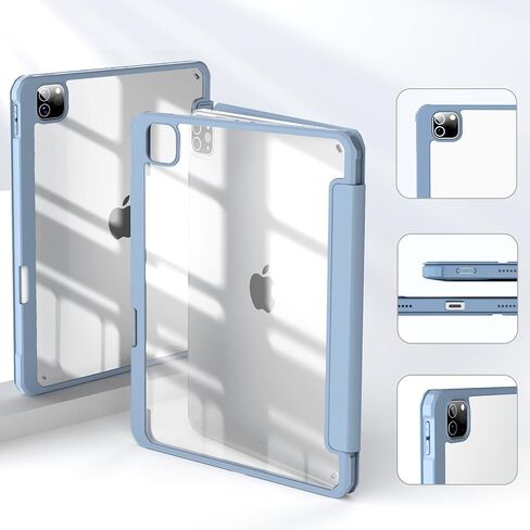 حافظة Kenke لجهاز iPad 11 بوصة Pro الجيل الرابع/الثالث/الثاني/الأول 2022/2021/2020/2018، حامل أقلام مدمج، تنبيه/غفو تلقائي، حامل هجين نحيف ثلاثي الطي وغطاء خلفي شفاف ذكي - أسود in Kuwait