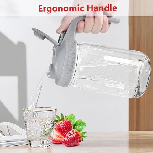 32 oz Glass Mason Jar Pitcher Set of 2 with Pour Spout Lid Brush 1 Quart Leak Proof Wide Mouth Storage Container for Cold Brew Coffee Breast Milk Juice Tea(Gray*2) in Saudi Arabia