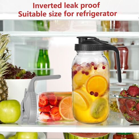 32 oz Glass Mason Jar Pitcher Set of 2 with Pour Spout Lid Brush 1 Quart Leak Proof Wide Mouth Storage Container for Cold Brew Coffee Breast Milk Juice Tea(Gray*2) in Saudi Arabia