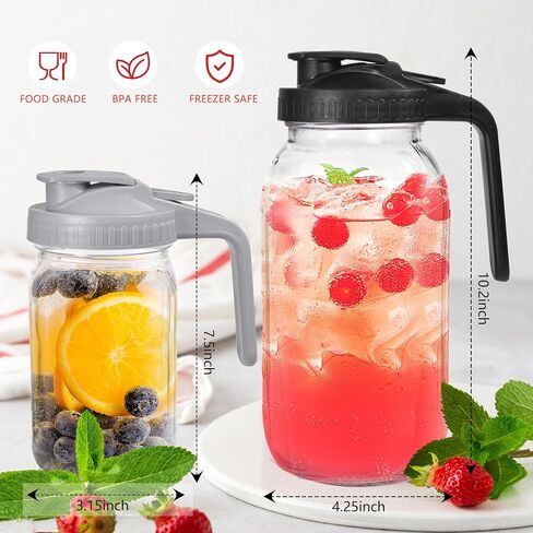 32 oz Glass Mason Jar Pitcher Set of 2 with Pour Spout Lid Brush 1 Quart Leak Proof Wide Mouth Storage Container for Cold Brew Coffee Breast Milk Juice Tea(Gray*2) in Saudi Arabia