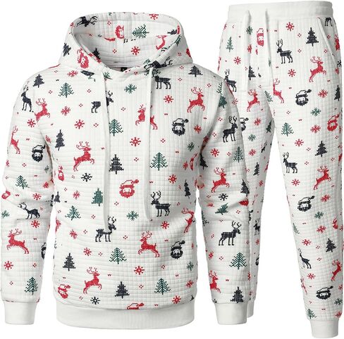FANARCHER Men’s Casual Tracksuits 2 Pieces Christmas Outfits Waffle Hoodies Sweatsuits Sports Jogging Suit Set in Saudi Arabia