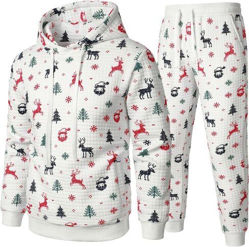 FANARCHER Men’s Casual Tracksuits 2 Pieces Christmas Outfits Waffle Hoodies Sweatsuits Sports Jogging Suit Set in Saudi Arabia