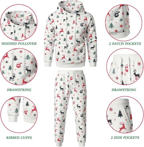 FANARCHER Men’s Casual Tracksuits 2 Pieces Christmas Outfits Waffle Hoodies Sweatsuits Sports Jogging Suit Set in Saudi Arabia