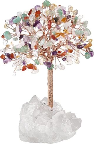 mookaitedecor Natural Aquamarine Crystal Money Tree with Rock Quartz Cluster Base, Healing Crystal Feng Shui Tree for Table Display Home Decoration in Kuwait