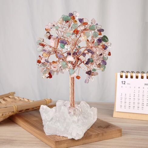 mookaitedecor Natural Aquamarine Crystal Money Tree with Rock Quartz Cluster Base, Healing Crystal Feng Shui Tree for Table Display Home Decoration in Kuwait