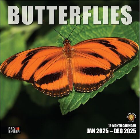 RED EMBER Butterflies 2025 Hangable Monthly Wall Calendar | 12" x 24" Open | Thick & Sturdy Paper | Giftable | Beautiful Garden Nature in Kuwait