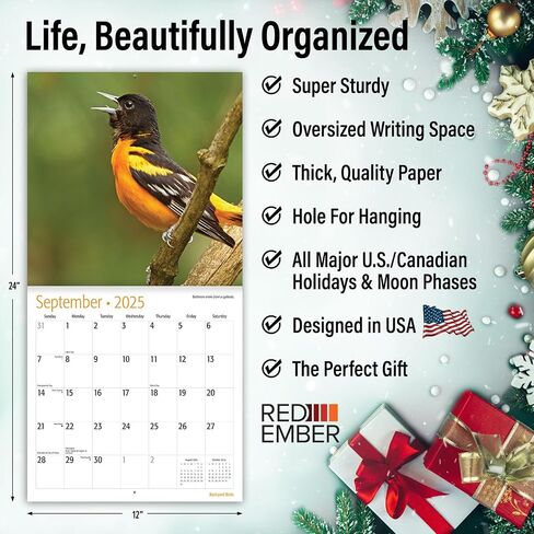 RED EMBER Butterflies 2025 Hangable Monthly Wall Calendar | 12" x 24" Open | Thick & Sturdy Paper | Giftable | Beautiful Garden Nature in Kuwait