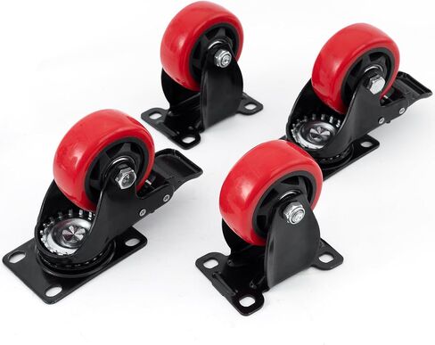 XIKE 4 PCS Red 3 inch Heavy Duty Caster Wheels PU Rubber Swivel Casters with Top Plate & Strong Bearing (2 Fixed Directions 2 Arbitrary Directions) in Saudi Arabia