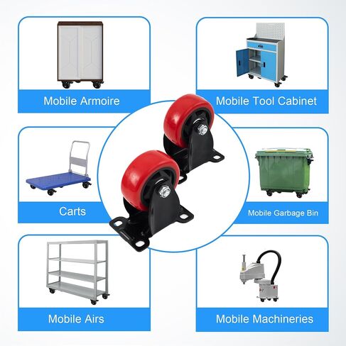 XIKE 4 PCS Red 3 inch Heavy Duty Caster Wheels PU Rubber Swivel Casters with Top Plate & Strong Bearing (2 Fixed Directions 2 Arbitrary Directions) in Saudi Arabia