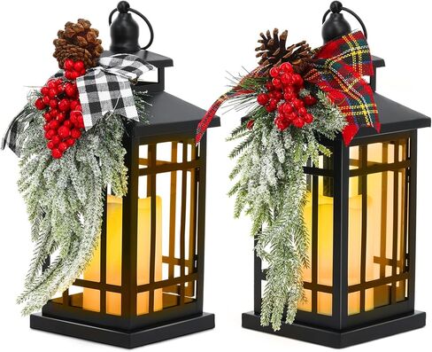 huwena 2 جهاز كمبيوتر شخصى عيد الميلاد الفوانيس أدى شمعة الفوانيس ديكور داخلي 12 بوصة عيد الميلاد المعادن خمر الفوانيس مضاءة للخارجية داخلي عطلة حزب الجدول المركزية الموقد الديكور in Kuwait