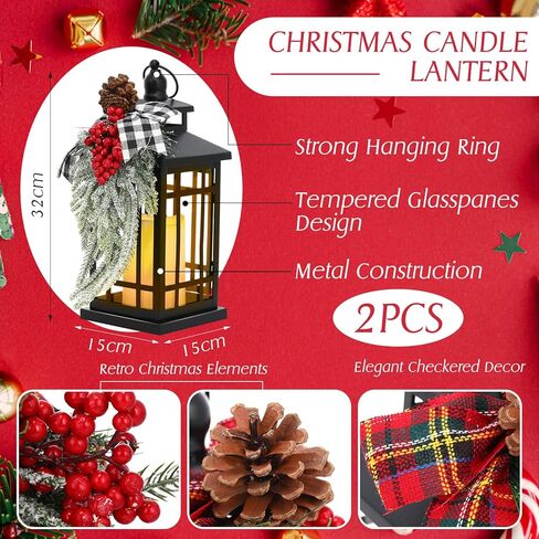 huwena 2 جهاز كمبيوتر شخصى عيد الميلاد الفوانيس أدى شمعة الفوانيس ديكور داخلي 12 بوصة عيد الميلاد المعادن خمر الفوانيس مضاءة للخارجية داخلي عطلة حزب الجدول المركزية الموقد الديكور in Kuwait