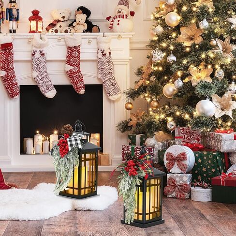 huwena 2 جهاز كمبيوتر شخصى عيد الميلاد الفوانيس أدى شمعة الفوانيس ديكور داخلي 12 بوصة عيد الميلاد المعادن خمر الفوانيس مضاءة للخارجية داخلي عطلة حزب الجدول المركزية الموقد الديكور in Kuwait