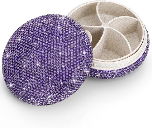 منظم حبوب منع الحمل اليومي من Soleebee مكون من 5 أقسام، علبة صندوق حبوب منع الحمل كريستال بلينغ، مخطط حبوب سفر صغير للمحفظة أو الجيب، موزع حبوب دائري، منظم حاوية فيتامين الدواء (AB) in Kuwait