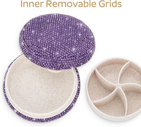 منظم حبوب منع الحمل اليومي من Soleebee مكون من 5 أقسام، علبة صندوق حبوب منع الحمل كريستال بلينغ، مخطط حبوب سفر صغير للمحفظة أو الجيب، موزع حبوب دائري، منظم حاوية فيتامين الدواء (AB) in Kuwait