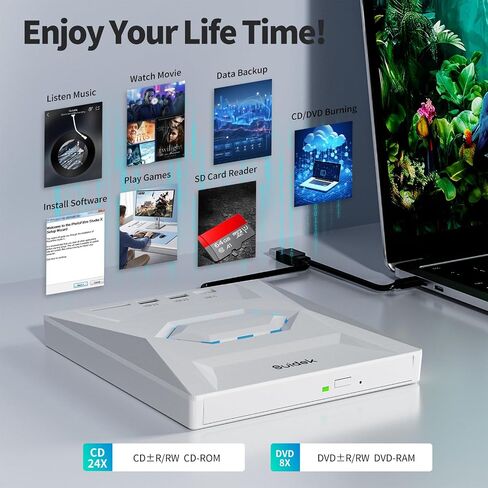 External CD DVD Drive for Laptop, USB C Portable CD/DVD +/-RW Burner DVD Player for Laptop with SD Card Reader USB 3.0 Type C Hub Compatible with Laptop Desktop PC Windows Linux in Kuwait