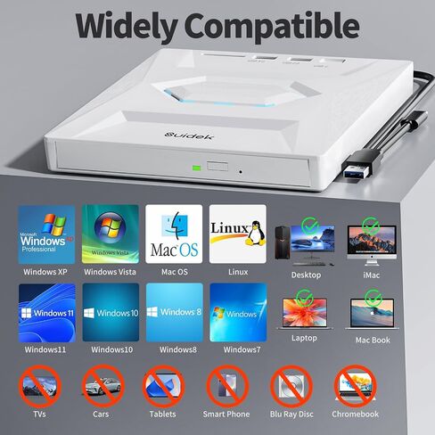 External CD DVD Drive for Laptop, USB C Portable CD/DVD +/-RW Burner DVD Player for Laptop with SD Card Reader USB 3.0 Type C Hub Compatible with Laptop Desktop PC Windows Linux in Kuwait