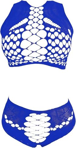 MakeMeChic Women's 2 Piece Exotic Lingerie Set Hollow Out Crochet Bra and Panty Set in Saudi Arabia