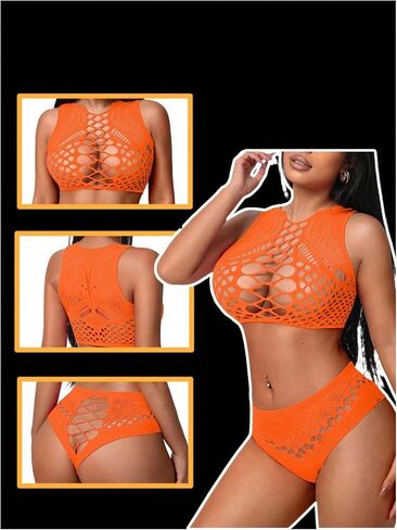 MakeMeChic Women's 2 Piece Exotic Lingerie Set Hollow Out Crochet Bra and Panty Set in Saudi Arabia