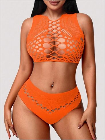 MakeMeChic Women's 2 Piece Exotic Lingerie Set Hollow Out Crochet Bra and Panty Set in Saudi Arabia