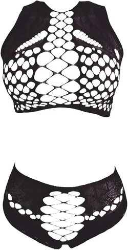 MakeMeChic Women's 2 Piece Exotic Lingerie Set Hollow Out Crochet Bra and Panty Set in Saudi Arabia