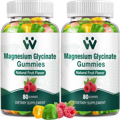علكة غليسينات المغنيسيوم 400 ملغ - مكمل مغنيسيوم للنوم والتوتر وتخفيف العضلات، مضغ المغنيسيوم الهادئ للبالغين والأطفال مع فيتامين د، ونكهة الفاكهة ب6، نباتي، عبوتين in Kuwait