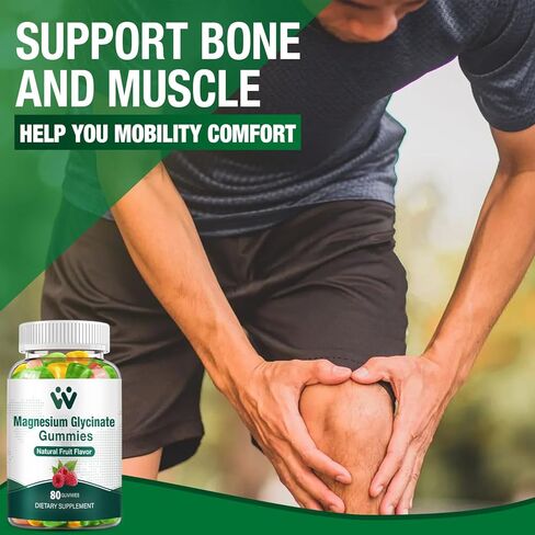 علكة غليسينات المغنيسيوم 400 ملغ - مكمل مغنيسيوم للنوم والتوتر وتخفيف العضلات، مضغ المغنيسيوم الهادئ للبالغين والأطفال مع فيتامين د، ونكهة الفاكهة ب6، نباتي، عبوتين in Kuwait