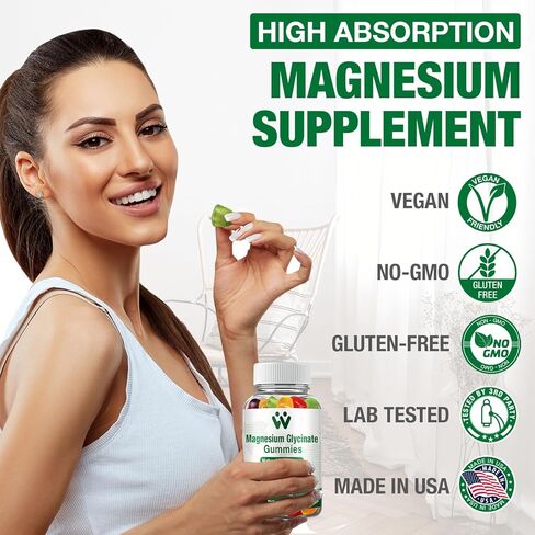 علكة غليسينات المغنيسيوم 400 ملغ - مكمل مغنيسيوم للنوم والتوتر وتخفيف العضلات، مضغ المغنيسيوم الهادئ للبالغين والأطفال مع فيتامين د، ونكهة الفاكهة ب6، نباتي، عبوتين in Kuwait