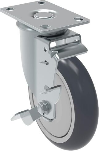 GLA 512 TBE SL L12 Series 5" x 1-1/4" Diameter Swivel Caster with Wheel Lock Brake, Non-Marking Thermoplastic Rubber Precision Ball Bearing Wheel, Plate 3-3/4" x 2-1/2" (Bolt Holes 3" x 1-3/4"), 275 lb in Saudi Arabia