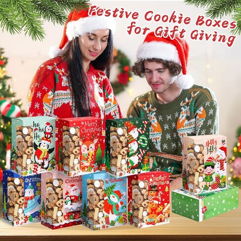 27 Pcs Christmas Cookie Boxes with Window, Christmas Treat Boxes Bulk Christmas Bakery Boxes Christmas Gift Boxes with Lids Large Holiday Cookie Containers for Gift Giving Candy Pastry Party Favor in Saudi Arabia