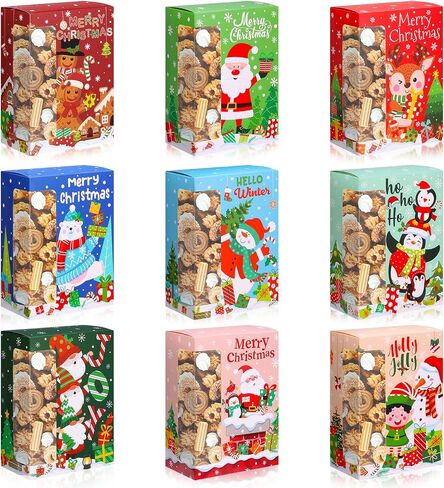 27 Pcs Christmas Cookie Boxes with Window, Christmas Treat Boxes Bulk Christmas Bakery Boxes Christmas Gift Boxes with Lids Large Holiday Cookie Containers for Gift Giving Candy Pastry Party Favor in Saudi Arabia