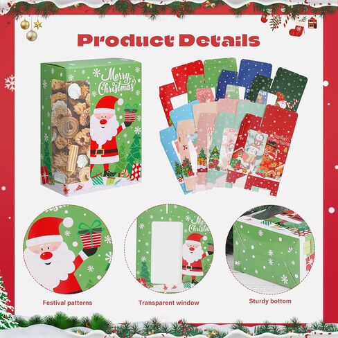27 Pcs Christmas Cookie Boxes with Window, Christmas Treat Boxes Bulk Christmas Bakery Boxes Christmas Gift Boxes with Lids Large Holiday Cookie Containers for Gift Giving Candy Pastry Party Favor in Saudi Arabia