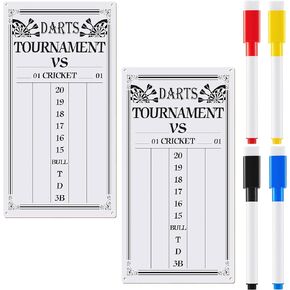 Juexica 2 Pieces Dart Scoreboard Dry Erase Scoreboard Dart Score Keeper Dart Accessories with 4 Dry Erase Markers for Cricket and 01 Dart Games, 15 x 7.8 Inches