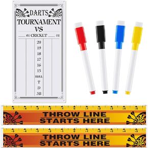 7 Pcs Dart Accessories Including Dry Erase Scoreboard 2 Dart Throw Line Floor Marker 4 Magnetic Dry Erase Markers with Erasers Assorted Colors for Cricket and Dart Games Steel and Soft Tip Darts