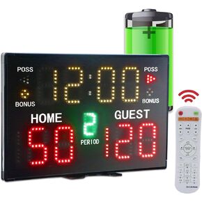 YZ Battery Powered Electronic Basketball Scoreboard Timer Clock with Buzzer, Portable Tabletop Digital Scoreboard with Remote, Wall-Mounted Professional Score Clock Score Keeper for Multisports