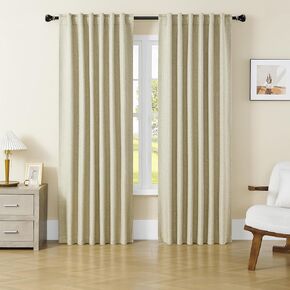 DUALIFE Beige Blackout Linen Curtains 54 Inches Long-Back Tab Loop Pocket Narrow Curtains for Bedroom Bathroom Basement Décor 34x54 Inch Length Ivory Cream Colored 2 Panels Set